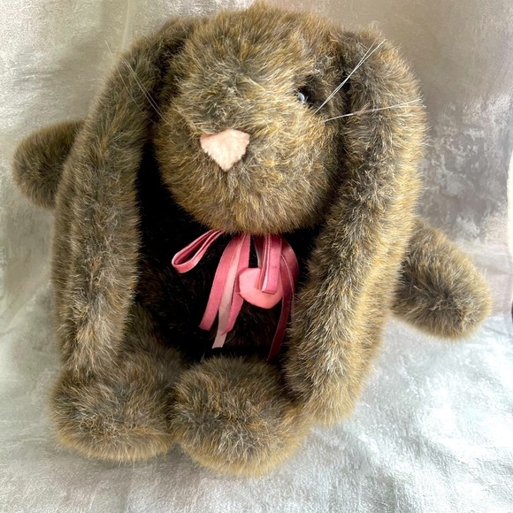 Brown Stuffed Bunny with Pink Ribbon - Picture 3 of 6